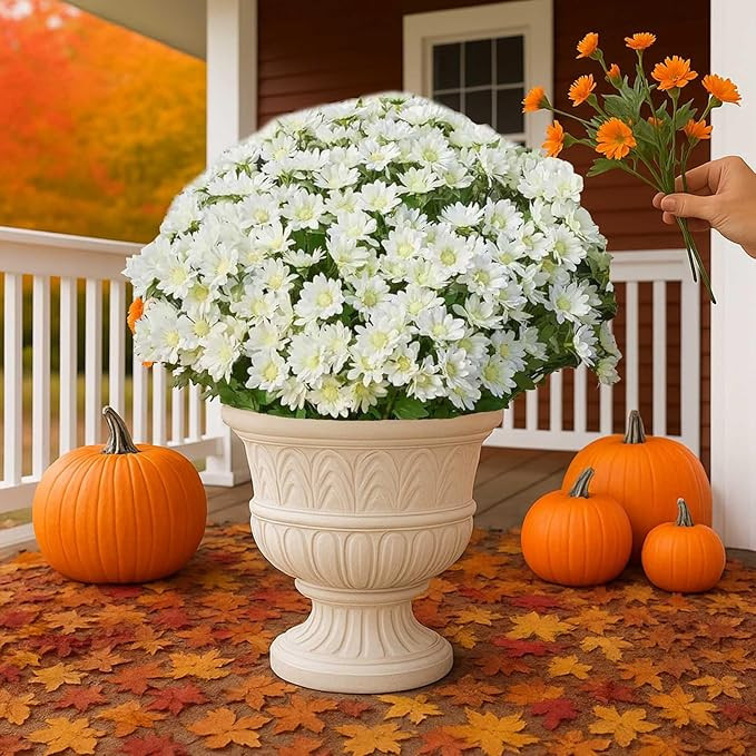 Booneb Mums,Artificial Outdoor Sunset Mums Flowers-UV resistant,Waterproof,Windproof,Artificial F... | Amazon (US)