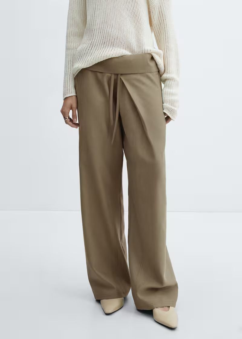 Wideleg trousers with turn-up waist -  Women | Mango USA | MANGO (US)