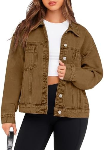 Glamaker Womens Oversized Jean Jacket Casual Long Sleeve Button Down Denim Jacket Fall Coat | Amazon (US)