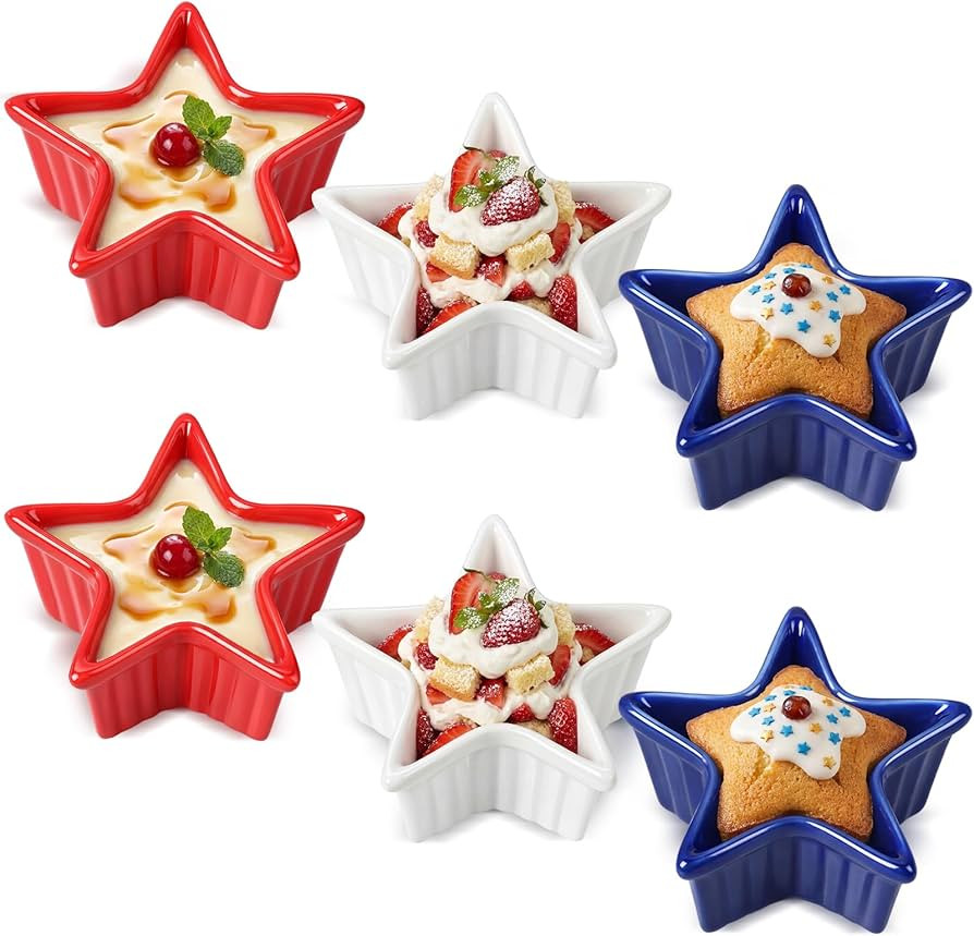 Reallnaive 6 Pcs Patriotic Ramekin Star Shaped Bowls Patriotic Star Shaped Dessert Bowl 3.54 x 3.... | Amazon (US)