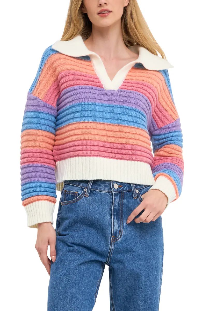 English Factory Rainbow Stripe Polo Sweater | Nordstrom | Nordstrom