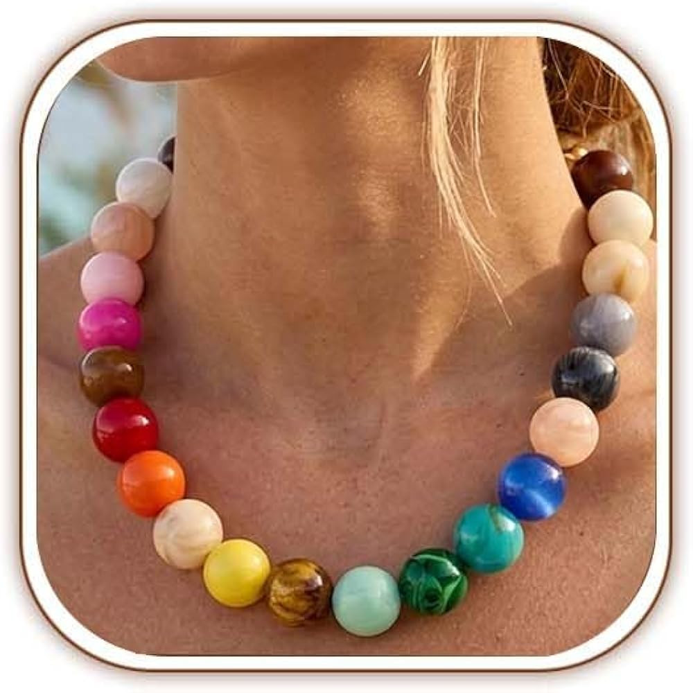 Chunky Beaded Necklace for Women, Colorful Trendy Statement Summer Jewelry Gift | Amazon (US)