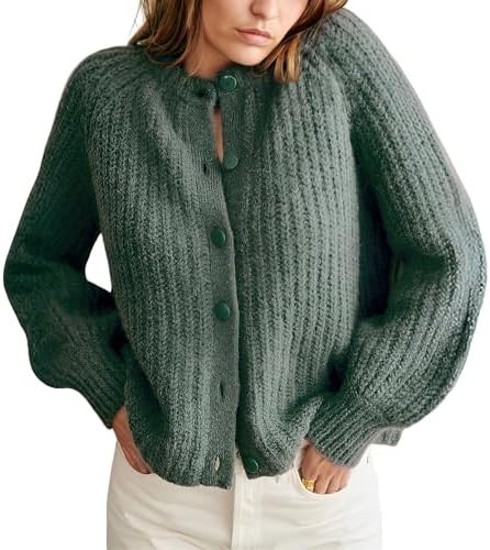Bianstore Women's Casual Long Sleeve Crewneck Button Down Cardigan Sweater Knit Outwear | Amazon (US)