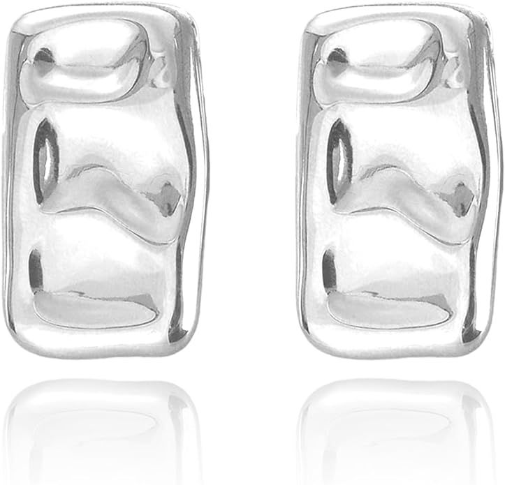 925 Sterling Silver Chunky Gold Rectangle Stud Earrings for Women| Dainty Thick Stud Earrings | G... | Amazon (US)