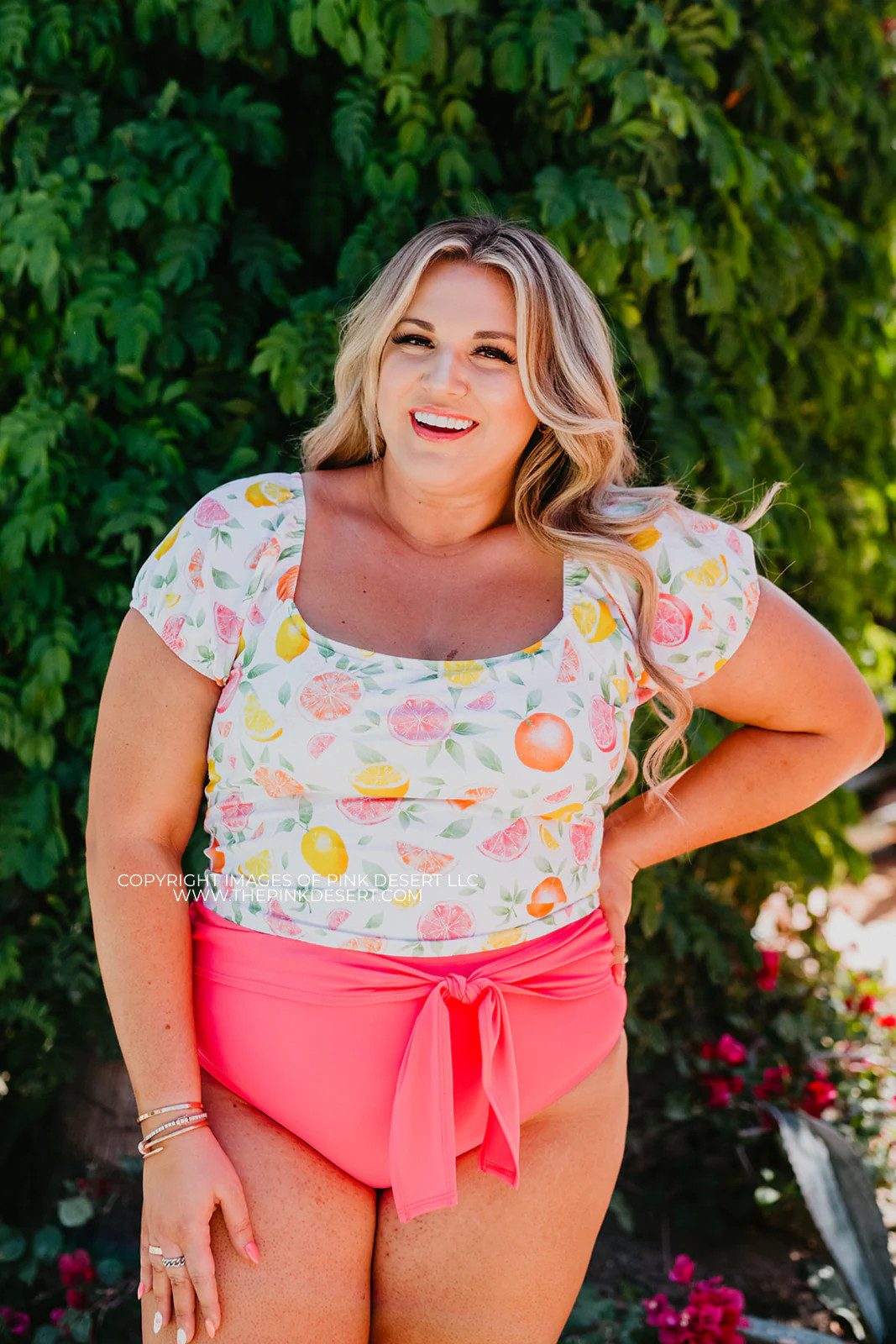 HIGH WAIST TIE FRONT SWIM BOTTOMS IN PALM SPRINGS PINK BY SASSY RED LIPSTICK X PINK DESERT | Pink Desert