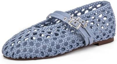 Women's Woven Mary Jane Flats - Mesh Ballet Flats with Adjustable Double Metal Buckle Strap and R... | Amazon (US)