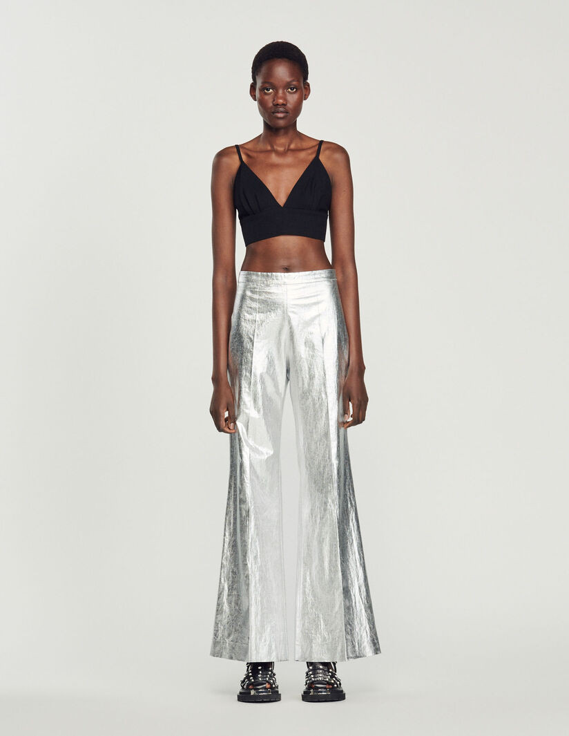 Metallic coated pants | Sandro-Paris US