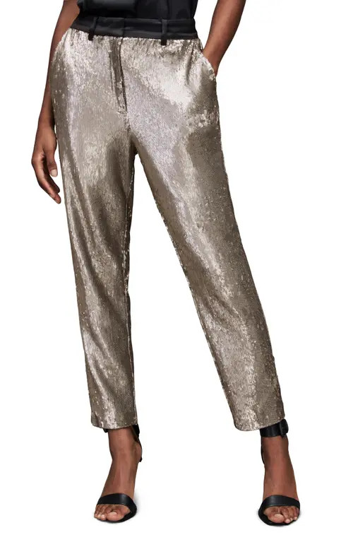 AllSaints Leigh Sequin Trousers in Silver at Nordstrom, Size 0 Us | Nordstrom
