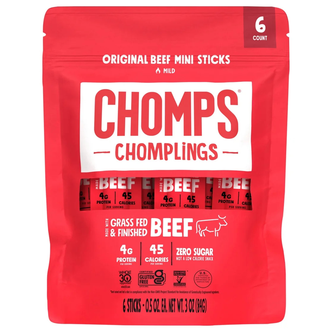 Chomplings Original Beef Mini Jerky Meat Sticks, 4g of Protein (6 Count) | Walmart (US)