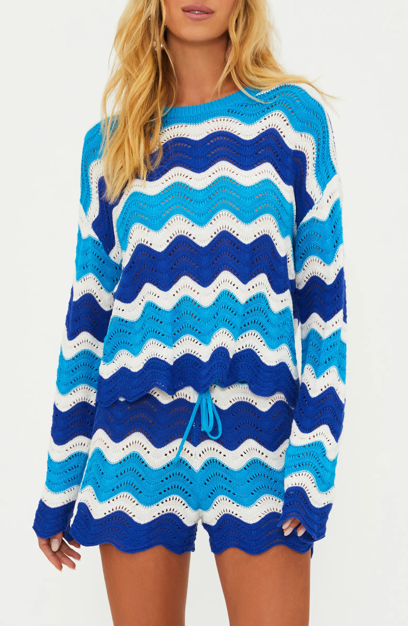 Beach Riot Beach Wavy Stripe Pointelle Cover-Up Sweater | Nordstrom | Nordstrom