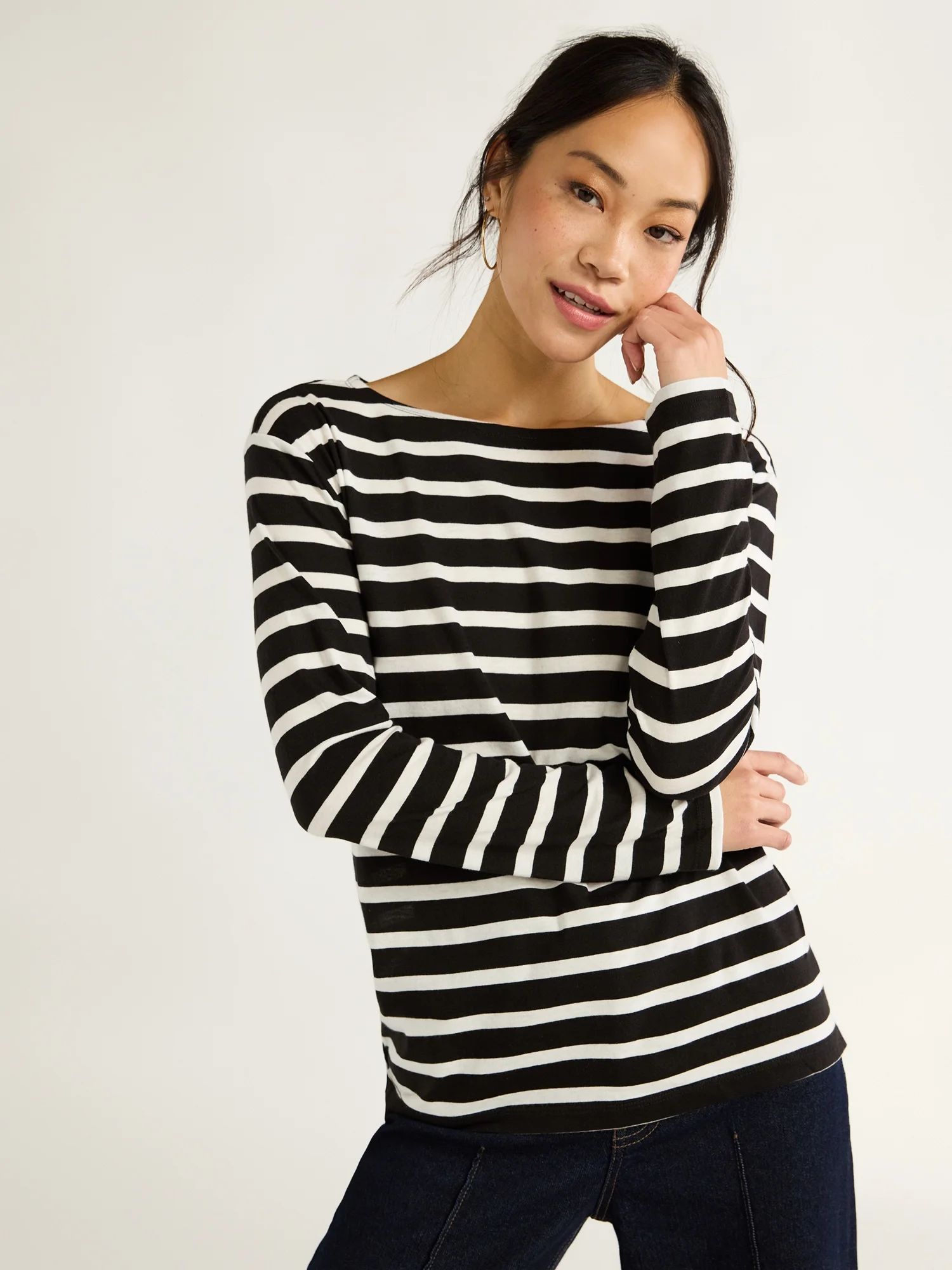 Free Assembly Women's Boatneck Tee with Long Sleeves, XS-XXL | Walmart (US)