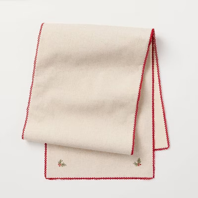 Christams Holly Cross Stitch Runner Natural - Hearth & Hand™ with Magnolia | Target