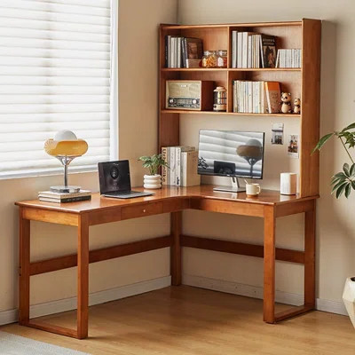 Solid Wood L-Shaped Desk with Bookshelf Combo | Wayfair North America