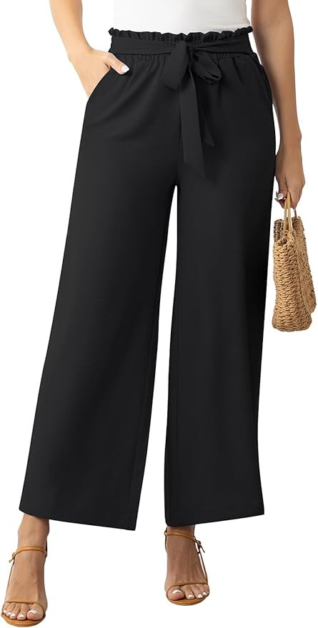 Women's Wide Leg Lounge Pants 2025 Spring High Waisted Work Casual Adjustable Tie Knot Loose Trou... | Amazon (US)
