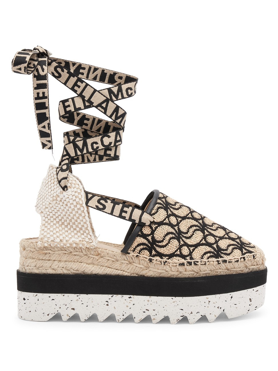 Women's Gaia Raffia Monogram Platform Lace-Up Espadrilles - Ecru Black - Size 9 | Saks Fifth Avenue
