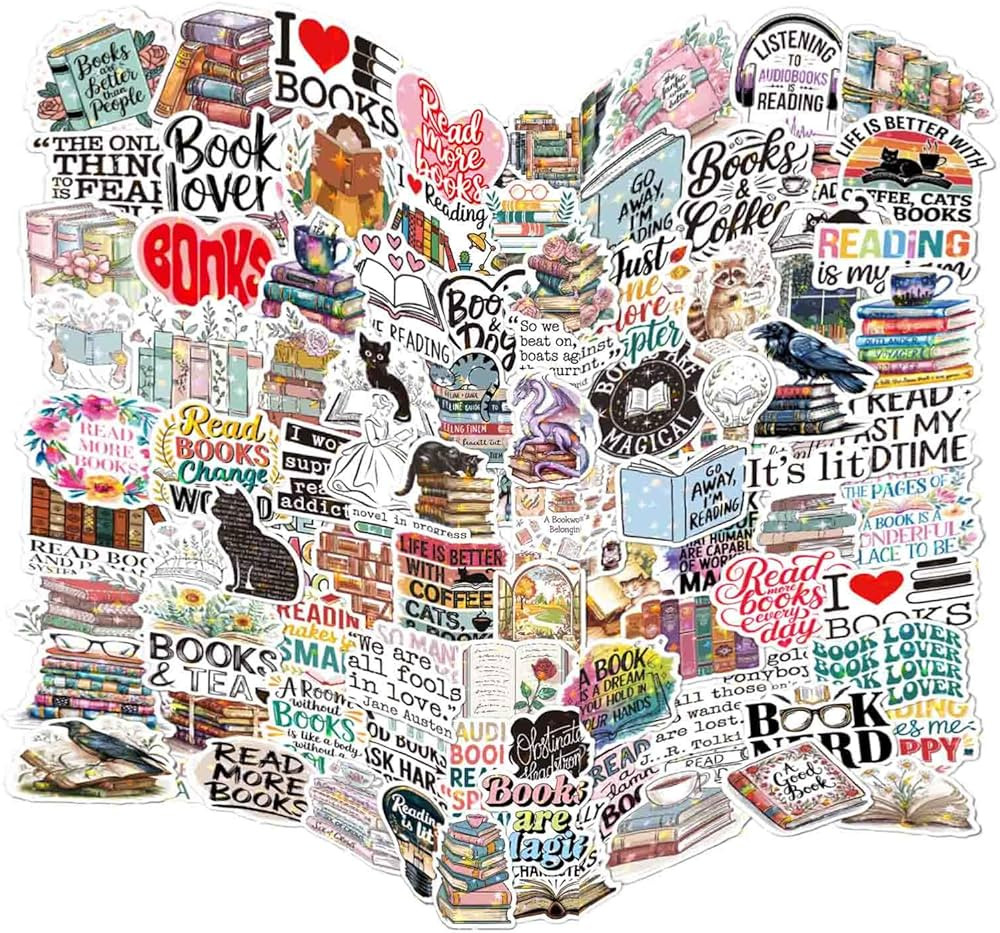 100 Pcs Bookish Stickers for Ebook, Waterproof Vinyl Scrapbook Sticker, Reading Stickers for Lapt... | Amazon (US)