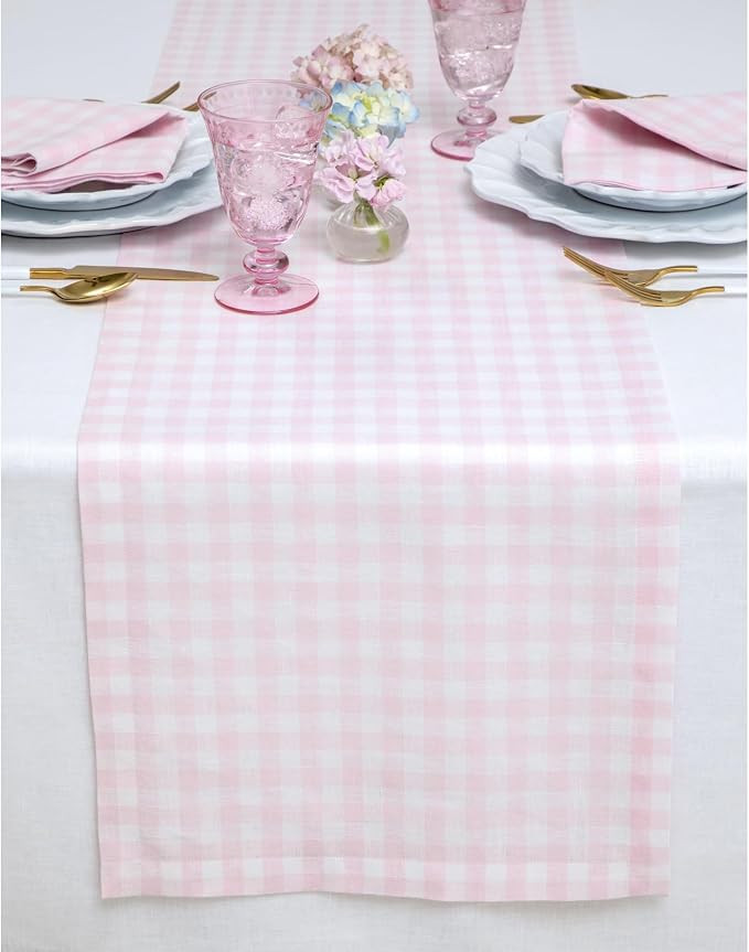 Solino Home Linen Table Runner 36 inch – 100% Pure Linen Marshmellow Pink Plaid Table Runner 14... | Amazon (US)
