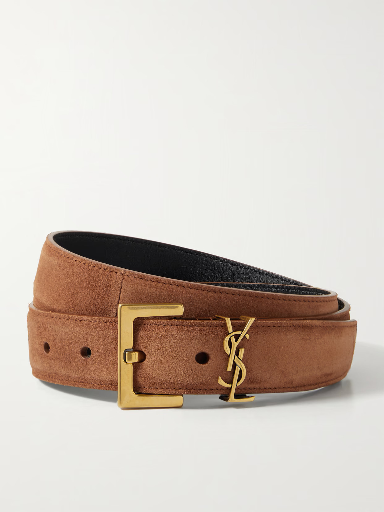 SAINT LAURENT - Monogramme Suede Belt - Brown | NET-A-PORTER (US)