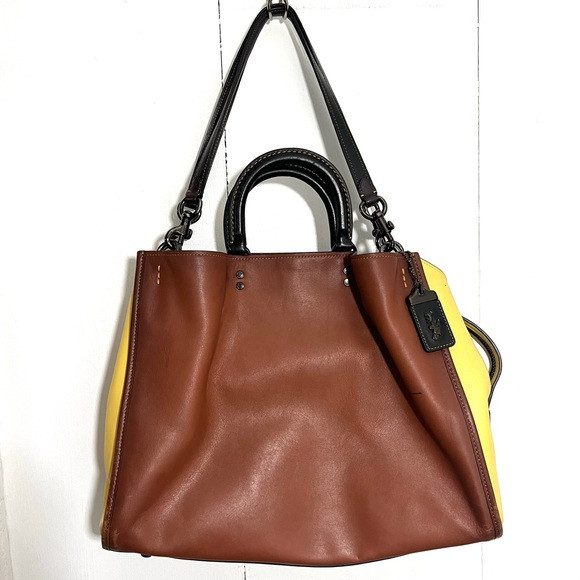 Coach Rouge 39 Colorblock Brown Yellow Glovetanned Leather Large Tote Bag C5460 | Poshmark