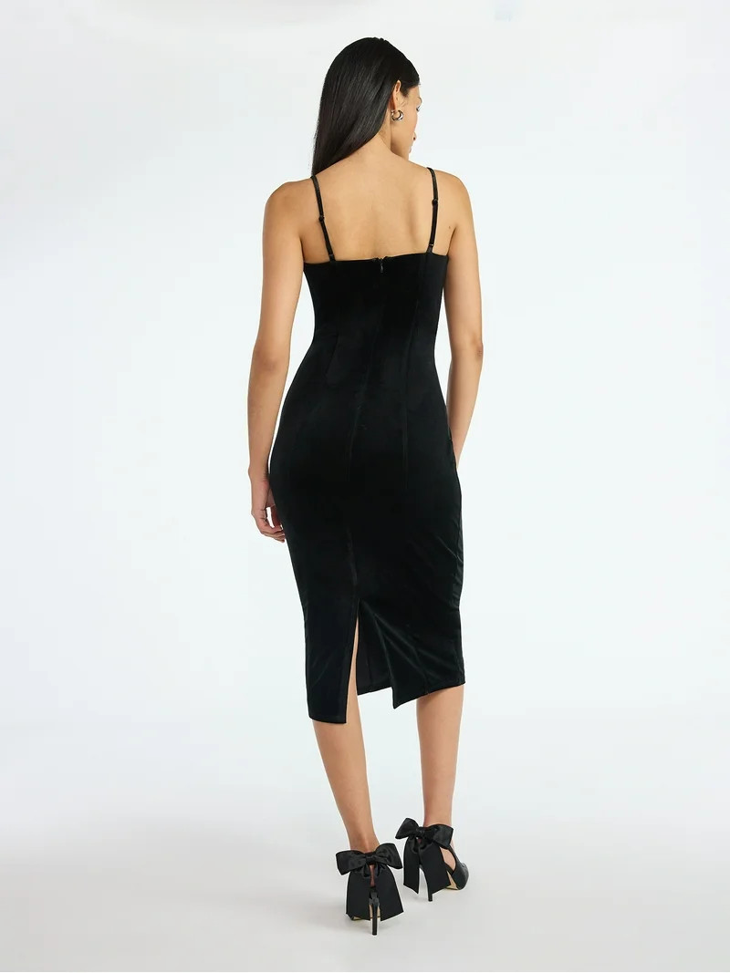 Scoop Women's and Women's Plus Stretch Velvet Bodycon Midi Dress, Sizes XS-4X | Walmart (US)