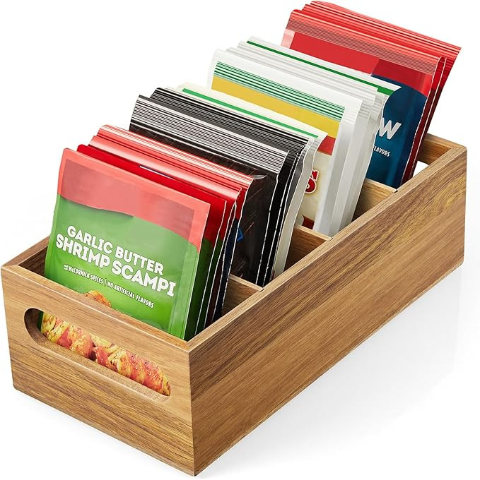DRASTAR Pantry Organization and Storage Bins, Acacia Seasoning Packet Organizer with Handle, Wood... | Amazon (US)