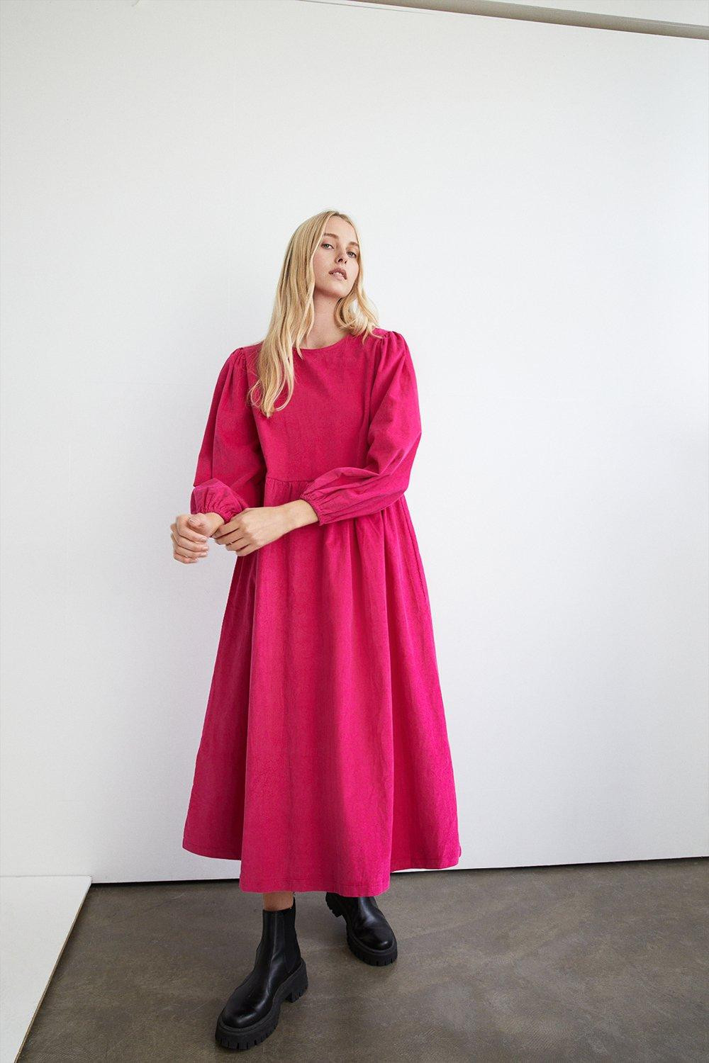 Cord Tie Back Smock Midi Dress | Warehouse UK & IE