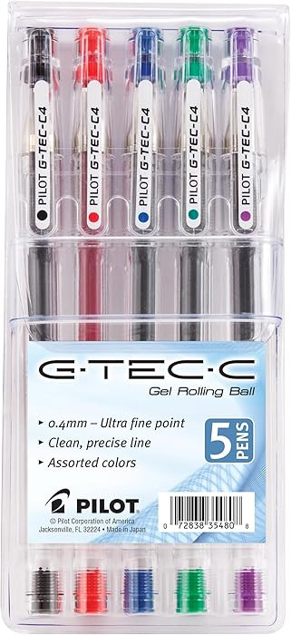 PILOT G-Tec-C Gel Ink Rolling Ball Pens, Ultra Fine Point (0.4mm), Black/Blue/Red/Green/Purple In... | Amazon (US)