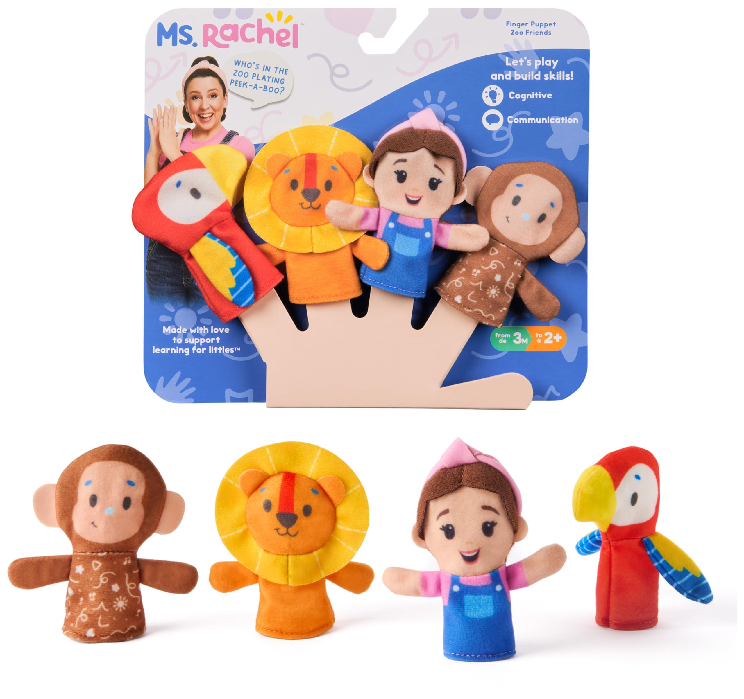 Ms. Rachel Finger Puppets Zoo Friends 4-Pack, Lion, Monkey & Parrot, Educational Toys & Animal Pu... | Amazon (US)