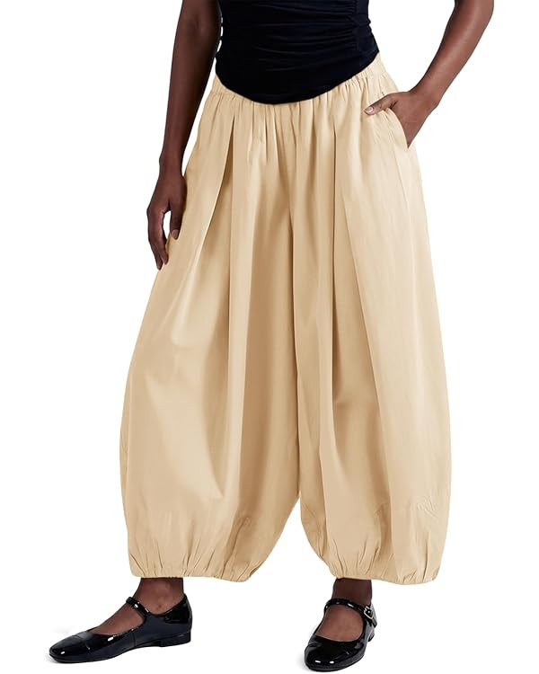 Fisoew Womens Wide Leg Balloon Pants Casual Barrel Elastic Waist Pleated Baggy Workout Sweat Pant... | Amazon (US)