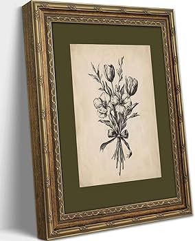 Gold Framed Wall Art Vintage Flower Sketch Wall Art Antique Sage Green Botanical Wall Decor Pictu... | Amazon (US)