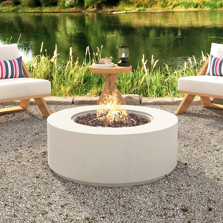 38'' Round Propane Fire Pit Table, 50000 BTU MGO Outdoor Fire Pit with Faux Stone Finish, Steel B... | Amazon (US)