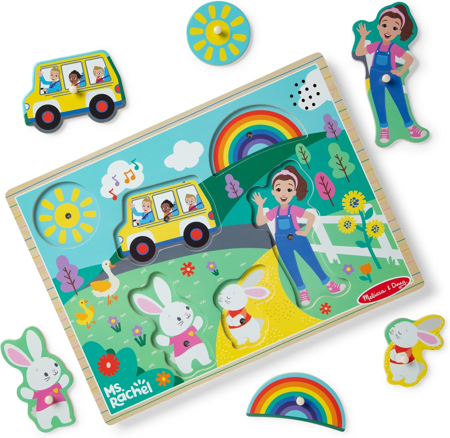 Melissa & Doug® Ms. Rachel™ Wooden Song Peg Puzzle, 6-Piece Light-Activated Sound Puzzle with ... | Amazon (US)