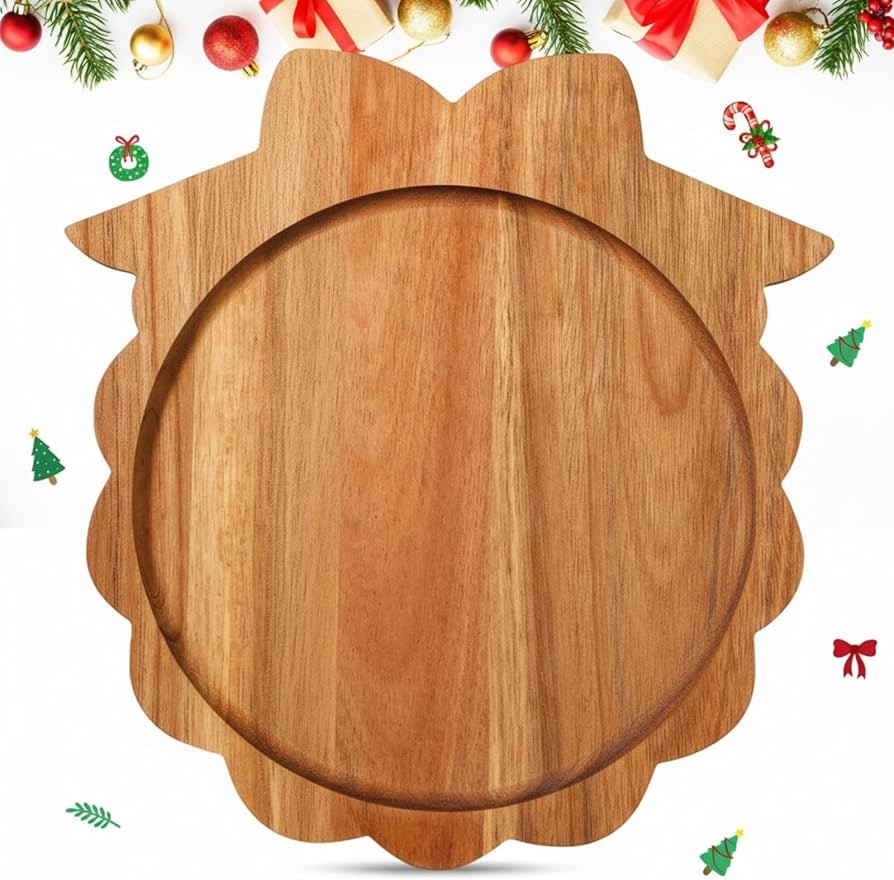 Bokon 12" Wreath Christmas Charcuterie Board Wooden Cutting Board Xmas Serving Platter Tray Cooki... | Amazon (US)