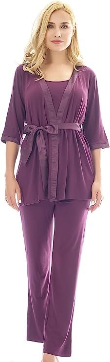 Bearsland Maternity Women's 3 Pieces Soft Nursing Pajamas Set Postpartum Sleepwear for Breastfeed... | Amazon (US)