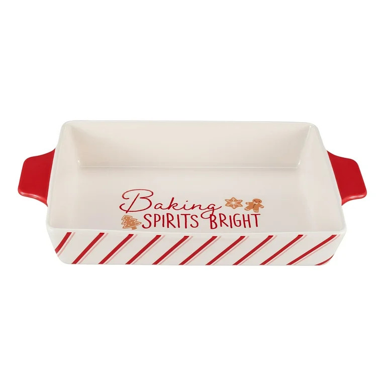 Holiday Time 9" x 13" 3.7-qt Stripes & Gingerbread Glazed Stoneware Bake & Serve Dish, Multicolor | Walmart (US)