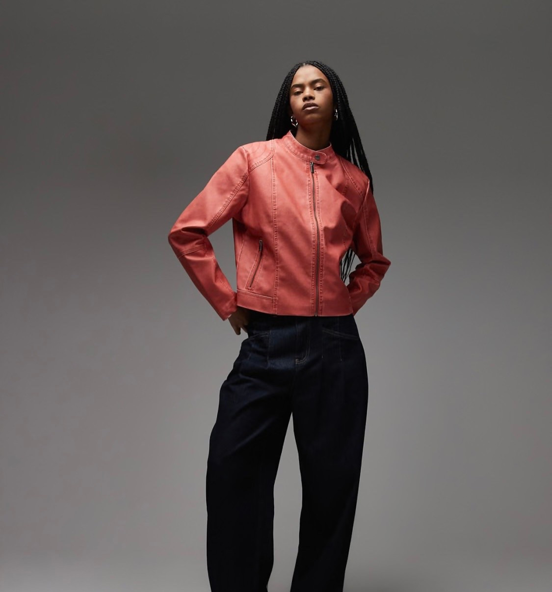 COLLUSION biker jacket in washed red 

#LTKMidsize #LTKSaleAlert #LTKFindsUnder100