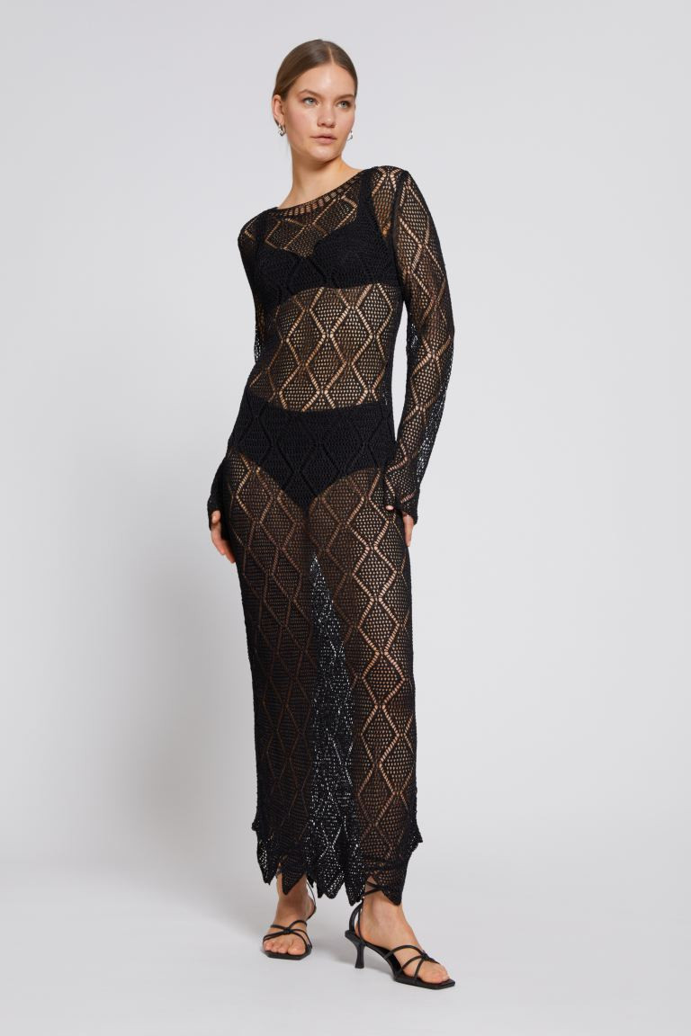 Gehäkeltes Midikleid mit Wellenkante | H&M (DE, AT, CH, NL, FI)