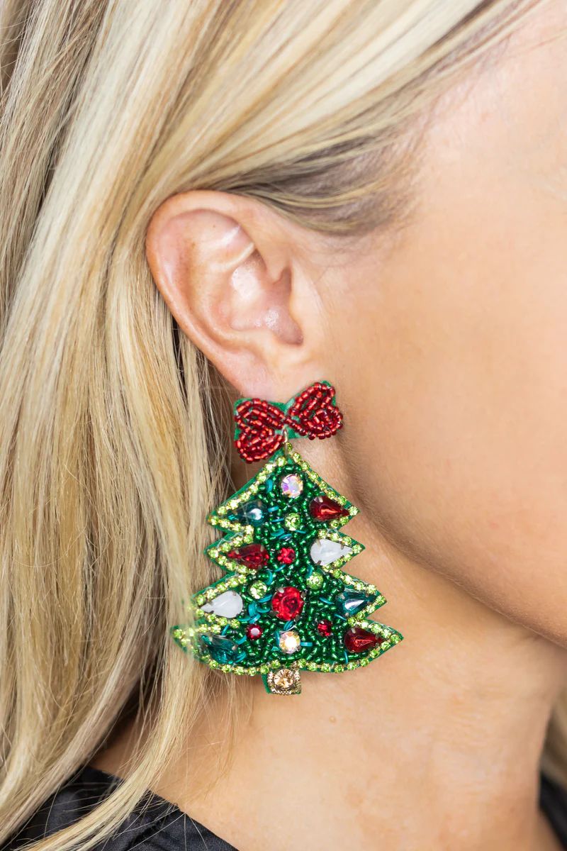 Beaded Christmas Tree Earrings | Avara