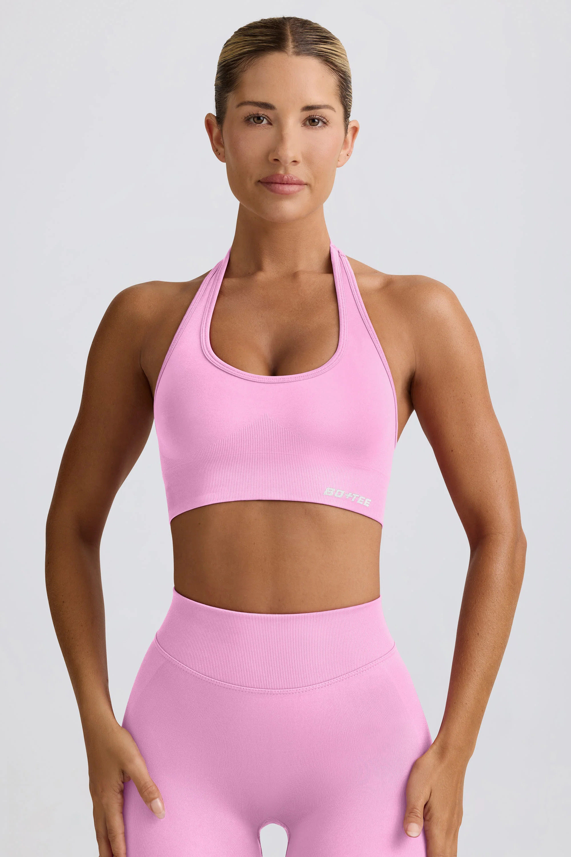 Define Luxe Halterneck Sports Bra in Rose | Bo+Tee