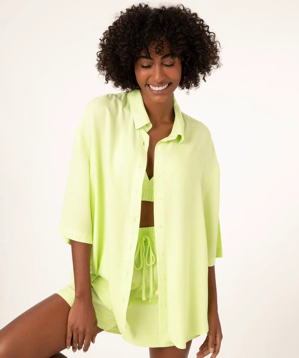camisa oversized manga 7/8 verde | C&A (BR)