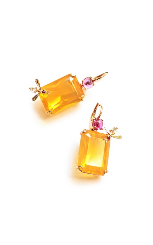 One of a Kind Fire Opal and Rubellite Bee Earrings | Moda Operandi Global