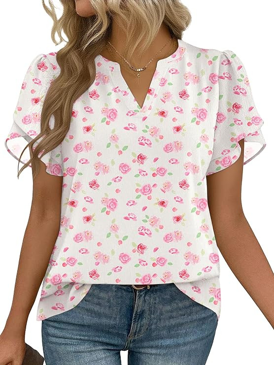 Zeagoo Womens Dressy Casual Shirts Short Sleeve V Neck Work Blouse Business Casual Summer Chiffon... | Amazon (US)