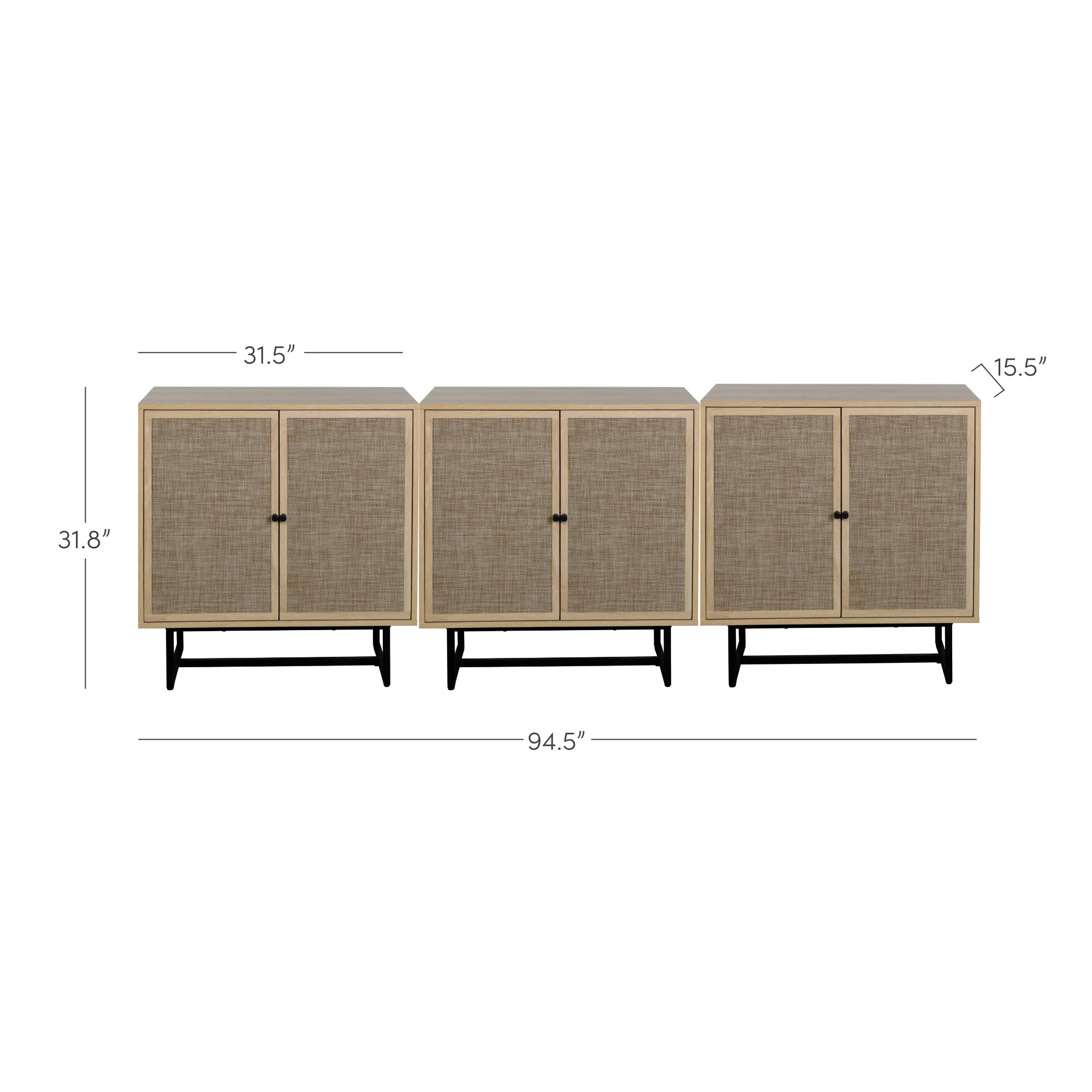 Rattan TV Console Credenza Oak (Set of 3) | Nathan James