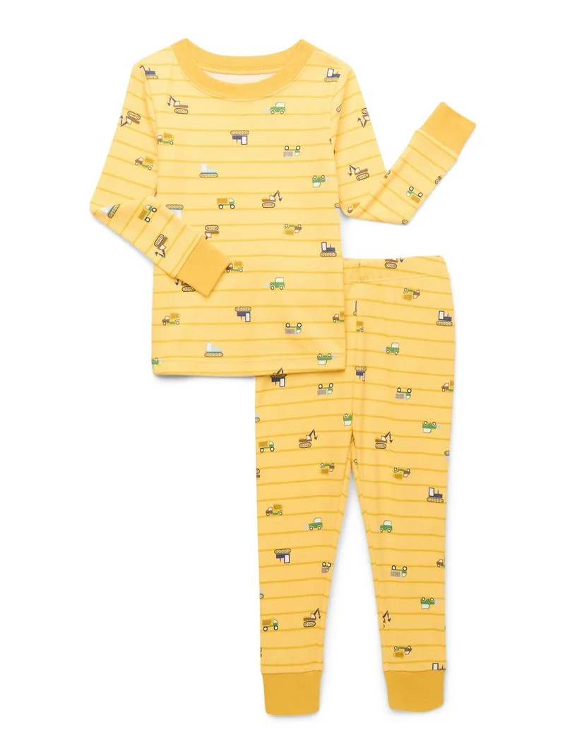 Wonder Nation Toddler Cotton Long Sleeve Sleep Tee and Pants Pajama Set, 2-Piece, Sizes 12M-5T | Walmart (US)