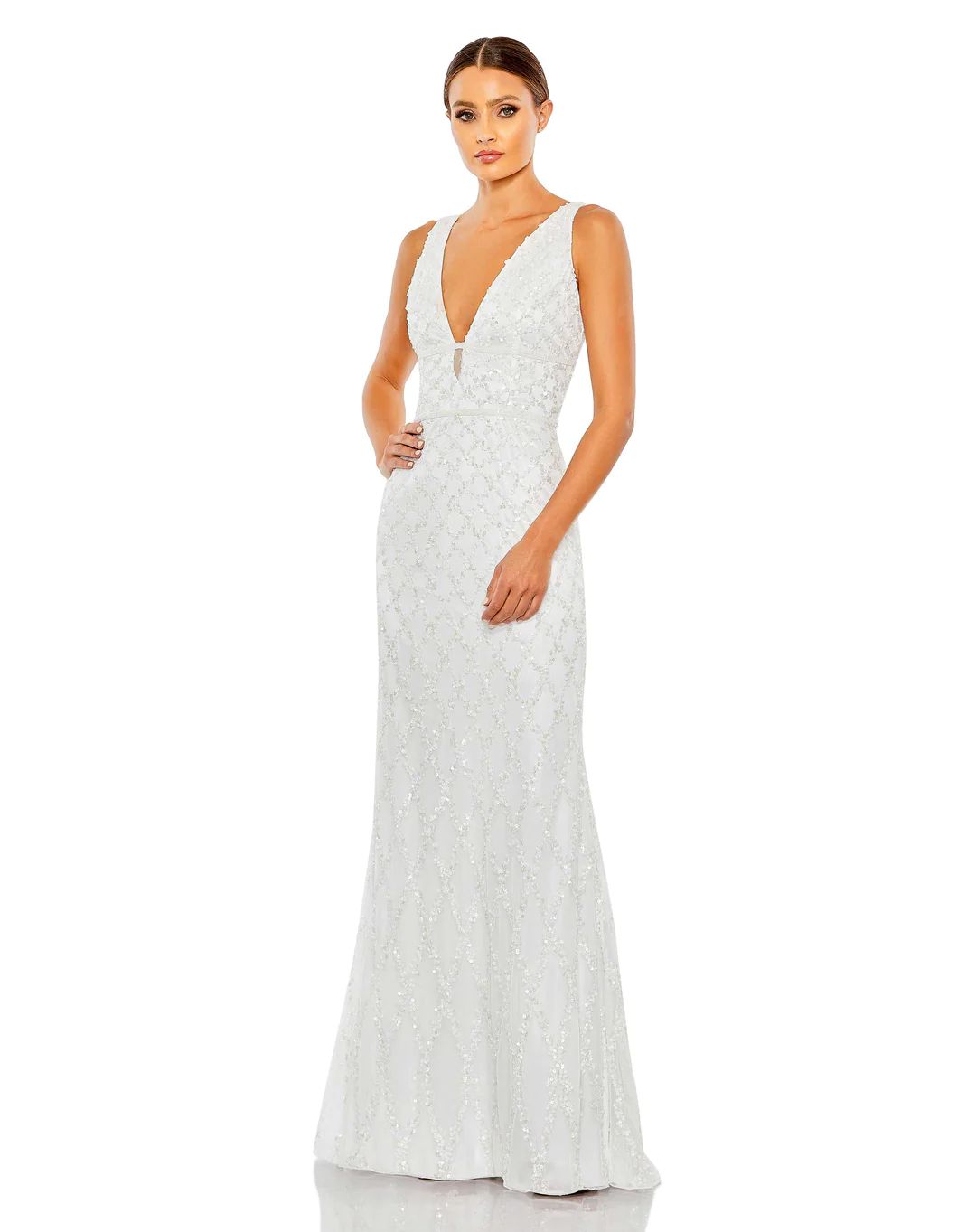 Sequined Plunge Neck Sleeveless Column Gown - FINAL SALE | Mac Duggal