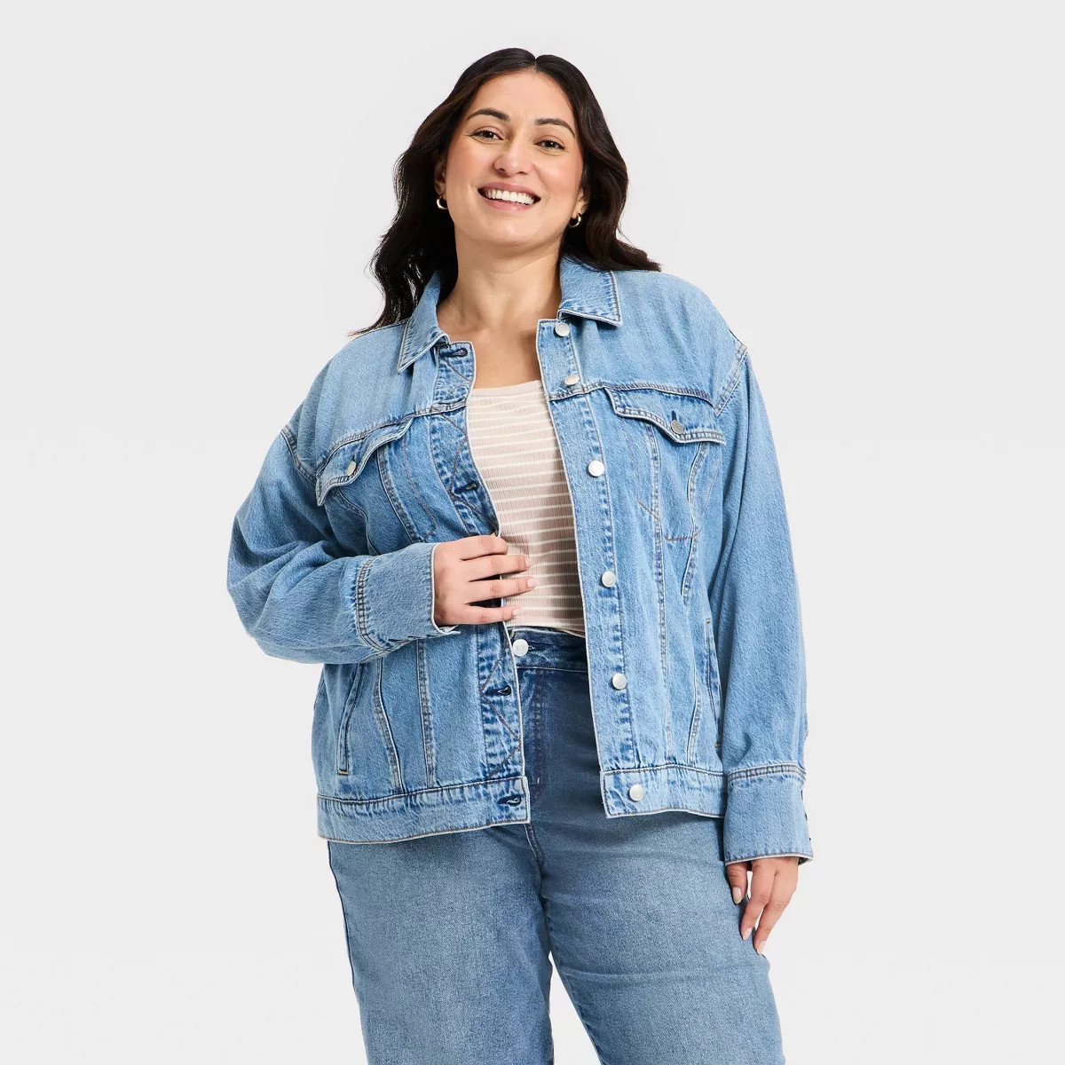 Women's Denim Boyfriend Trucker Jacket - Ava & Viv™ Medium Wash XXL | Target
