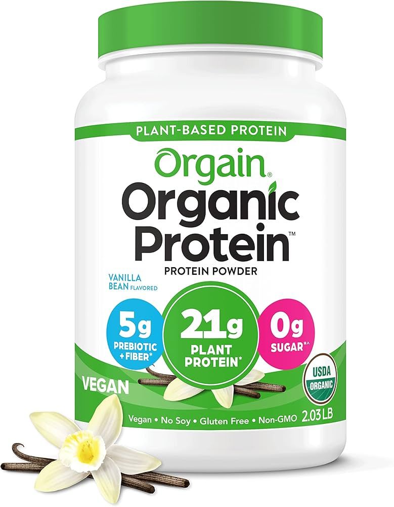 Orgain Organic Vegan Protein Powder, Vanilla Bean - 21g of Plant Based Protein, Low Net Carbs, Gl... | Amazon (US)