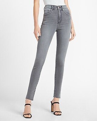 High Waisted Gray Raw Hem Skinny Jeans | Express