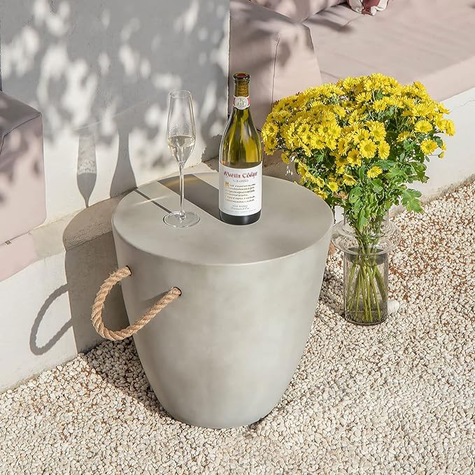 COSIEST Outdoor Cup Shaped Side Table, Concrete Side Table w Hemp Rope Handles,17''Patio Side Tab... | Amazon (US)
