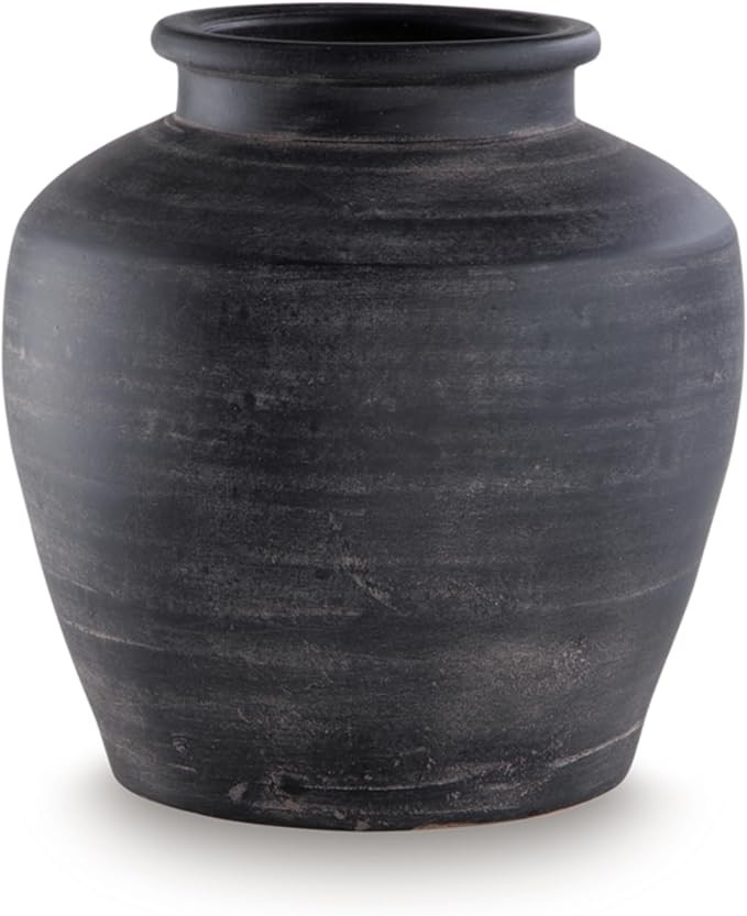 Signature Design by Ashley Meadie Casual Indoor Distressed Terra Cotta Vase with Wide Mouth, Blac... | Amazon (US)